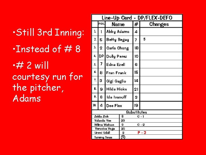  • Still 3 rd Inning: • Instead of # 8 • # 2