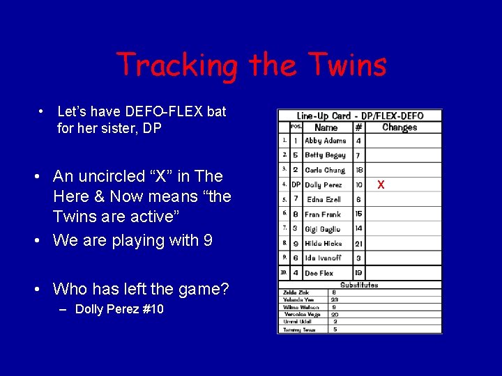 Tracking the Twins • Let’s have DEFO-FLEX bat for her sister, DP • An