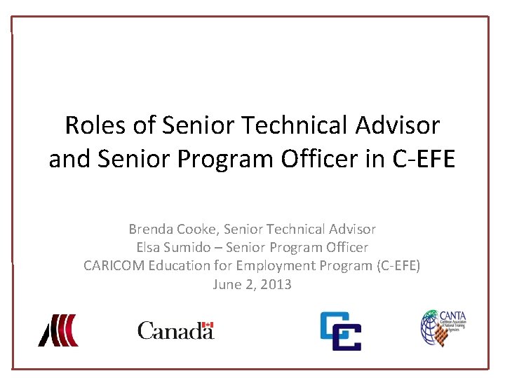 Roles of Senior Technical Advisor and Senior Program Officer in C-EFE Brenda Cooke, Senior