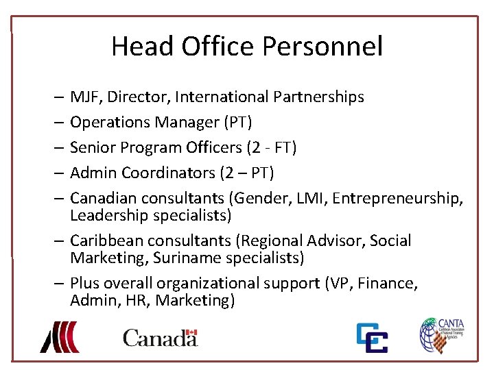 Head Office Personnel – MJF, Director, International Partnerships – Operations Manager (PT) – Senior