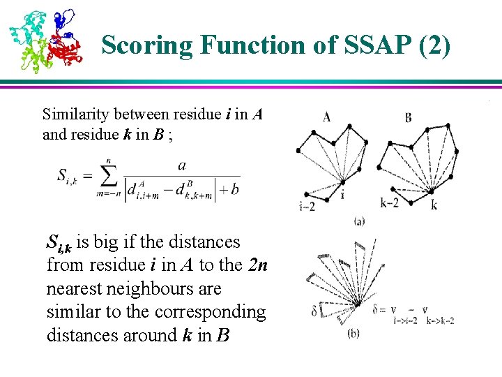 Scoring Function of SSAP (2) Similarity between residue i in A and residue k