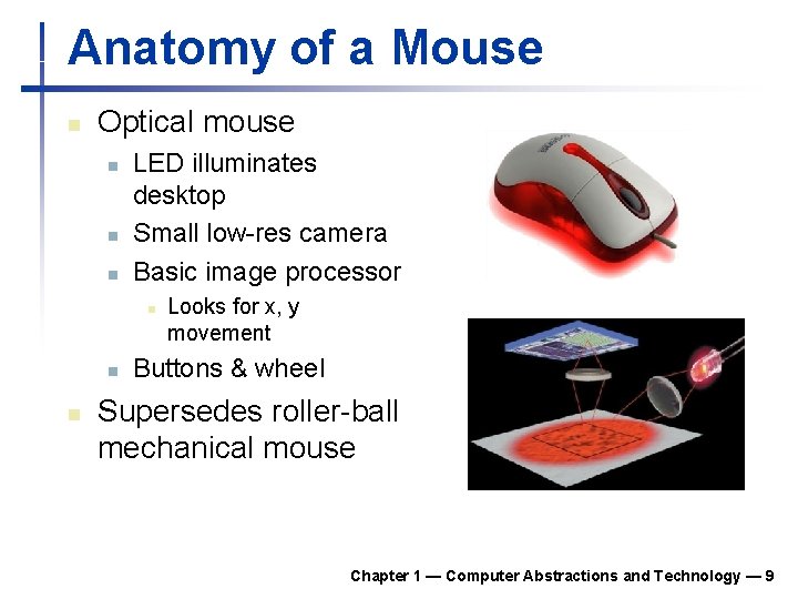 Anatomy of a Mouse n Optical mouse n n n LED illuminates desktop Small
