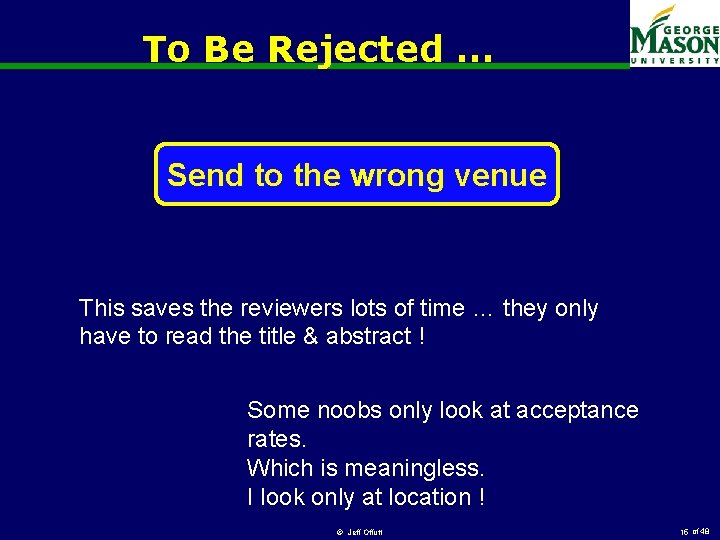 To Be Rejected … Send to the wrong venue This saves the reviewers lots