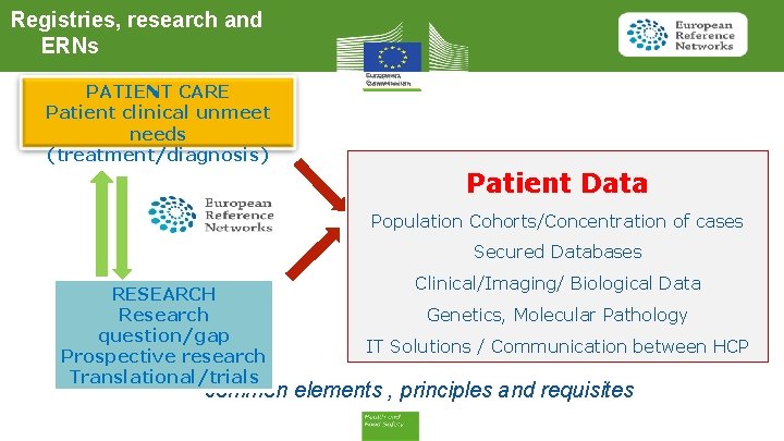 Registries, research and ERNs PATIENT CARE Patient clinical unmeet needs (treatment/diagnosis) Patient Data Population