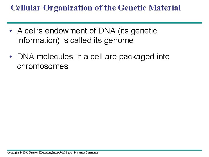 Cellular Organization of the Genetic Material • A cell’s endowment of DNA (its genetic