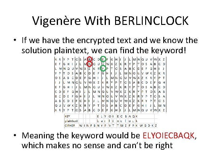Vigenère With BERLINCLOCK • If we have the encrypted text and we know the Vigenère With BERLINCLOCK • If we have the encrypted text and we know the
