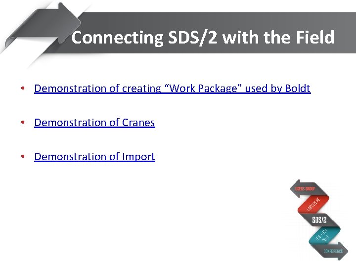 Connecting SDS/2 with the Field • Demonstration of creating “Work Package” used by Boldt