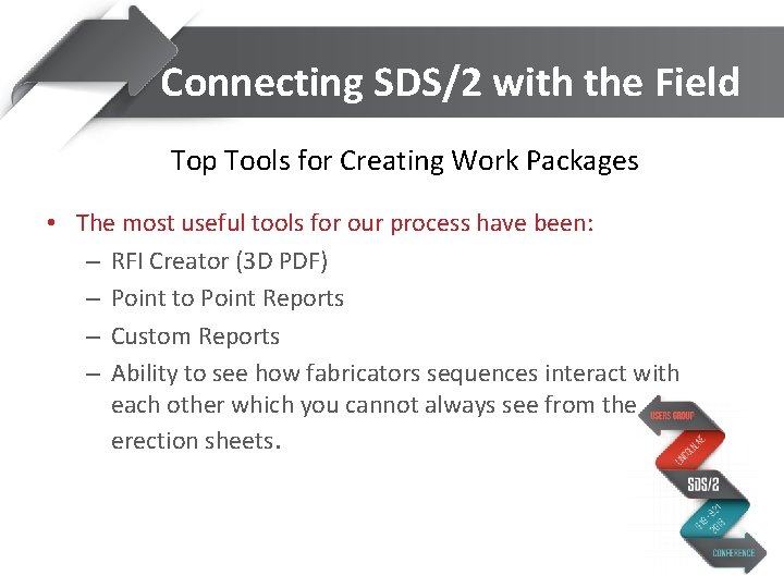 Connecting SDS/2 with the Field Top Tools for Creating Work Packages • The most