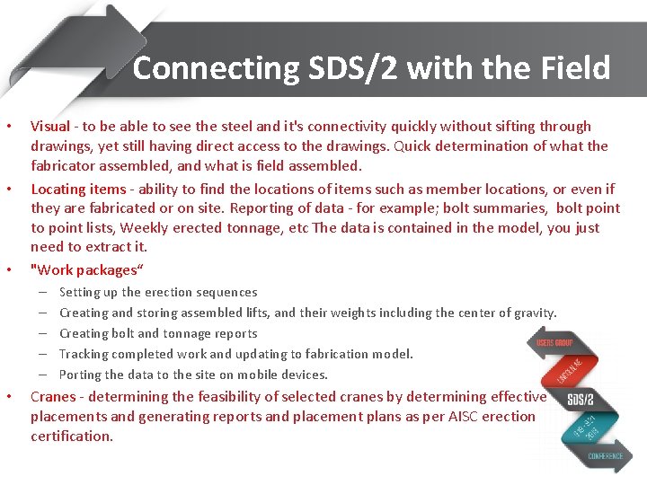 Connecting SDS/2 with the Field • • • Visual - to be able to