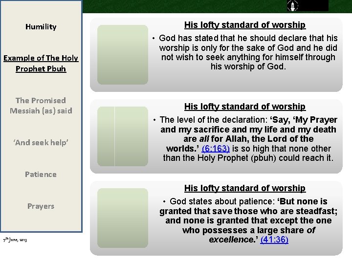 Humility His lofty standard of worship Example of The Holy Prophet Pbuh • God Humility His lofty standard of worship Example of The Holy Prophet Pbuh • God