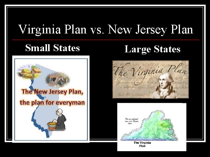 Virginia Plan vs. New Jersey Plan Small States Large States 