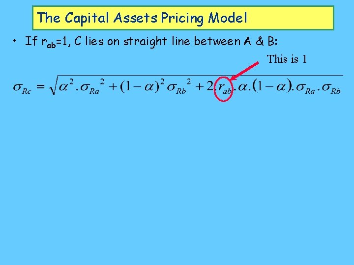 The Capital Assets Pricing Model • If rab=1, C lies on straight line between