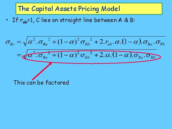 The Capital Assets Pricing Model • If rab=1, C lies on straight line between