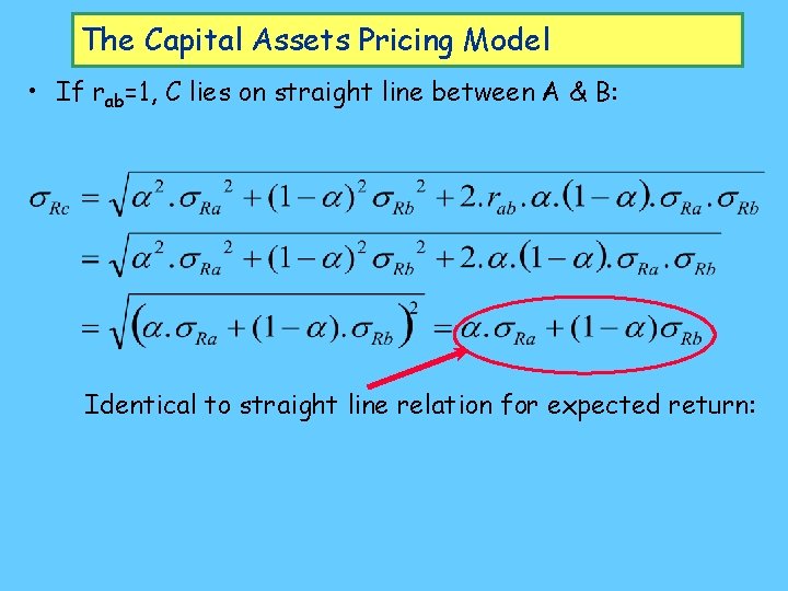 The Capital Assets Pricing Model • If rab=1, C lies on straight line between