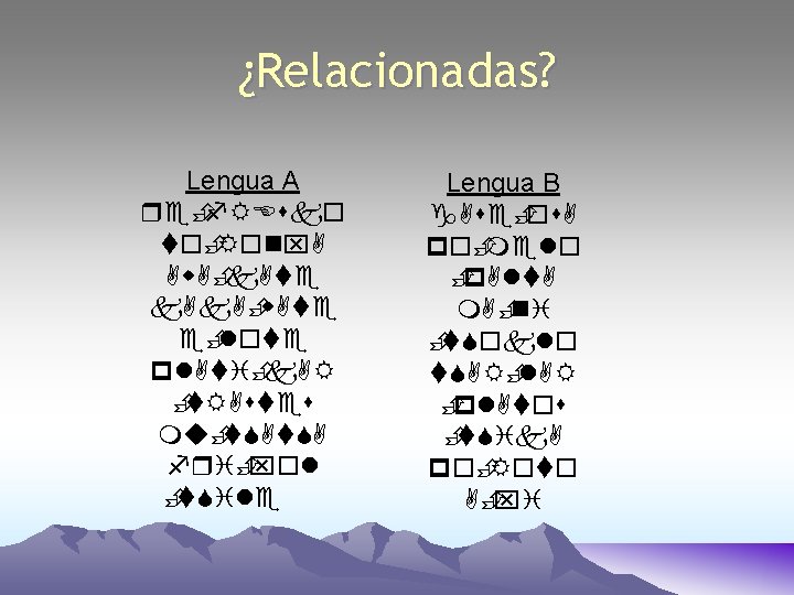 ¿Relacionadas? Lengua A reÈ f. REsko toÈ Ronx. A Aw. AÈ k. Ate k.