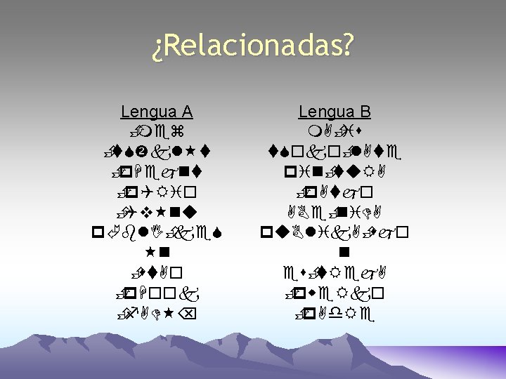 ¿Relacionadas? Lengua A È mez È t. S kl t È p. Hejnt È ¿Relacionadas? Lengua A È mez È t. S kl t È p. Hejnt È