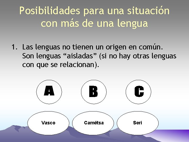 Posibilidades para una situación con más de una lengua 1. Las lenguas no tienen