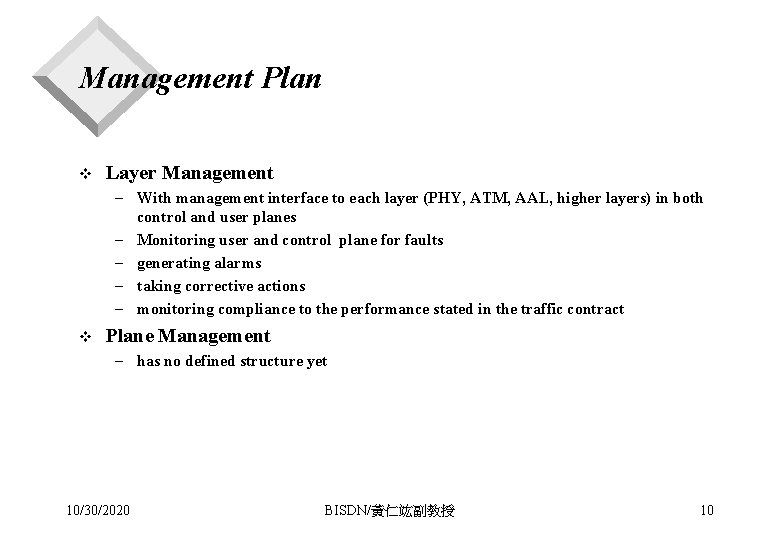 Management Plan v Layer Management - With management interface to each layer (PHY, ATM,