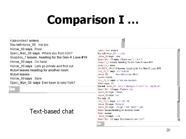 Comparison I … Text-based chat 20 