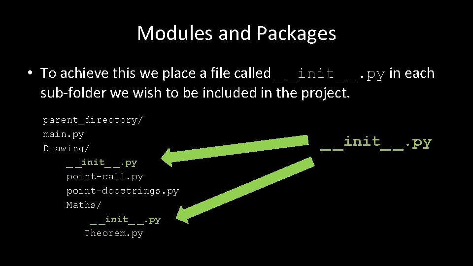 Modules and Packages • To achieve this we place a file called _ _init_