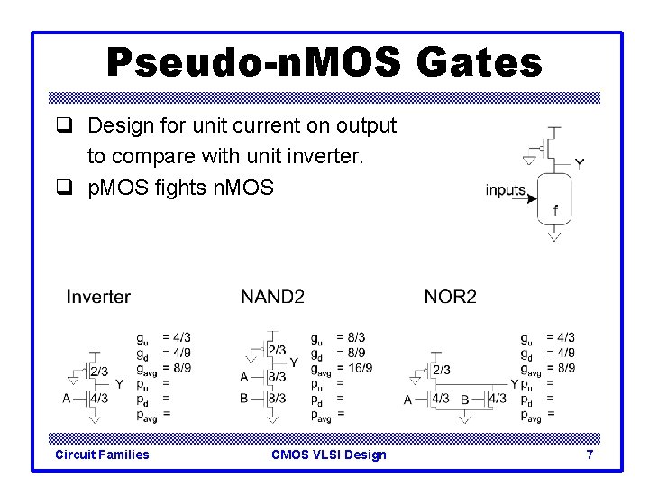 Pseudo-n. MOS Gates q Design for unit current on output to compare with unit