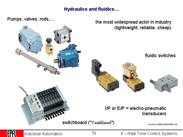 Hydraulics and fluidics… Pumps, valves, rods, … the most widespread actor in industry (lightweight,