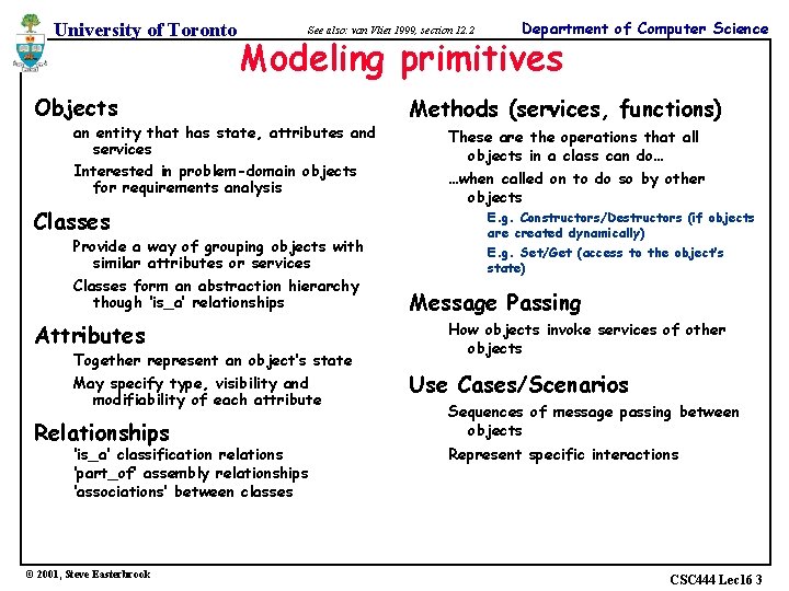 University of Toronto See also: van Vliet 1999, section 12. 2 Modeling primitives Objects