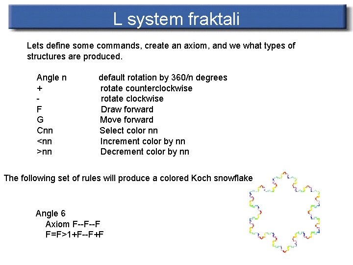 L system fraktali Lets define some commands, create an axiom, and we what types