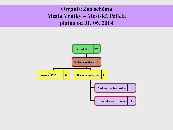Organizačná schéma Mesta Vrútky – Mestská Polícia platná od 01. 06. 2014 Náčelník Ms.