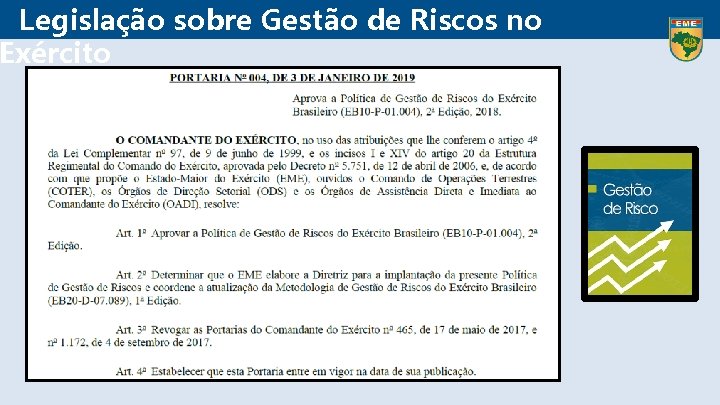 Legislação sobre Gestão de Riscos no Exército 