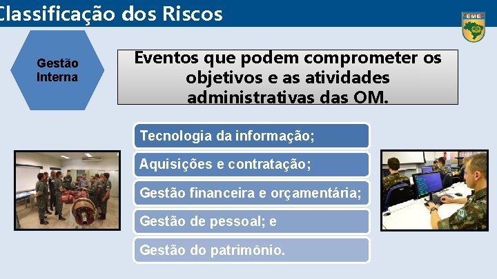 Classificação dos Riscos Gestão Interna Eventos que podem comprometer os objetivos e as atividades