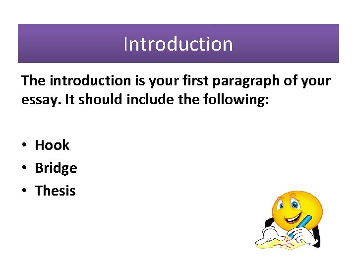 Introduction The introduction is your first paragraph of your essay. It should include the