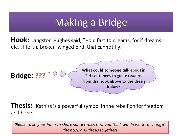 Making a Bridge Hook: Langston Hughes said, “Hold fast to dreams, for if dreams