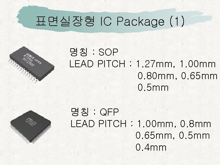 표면실장형 IC Package (1) 명칭 : SOP LEAD PITCH : 1. 27 mm, 1.