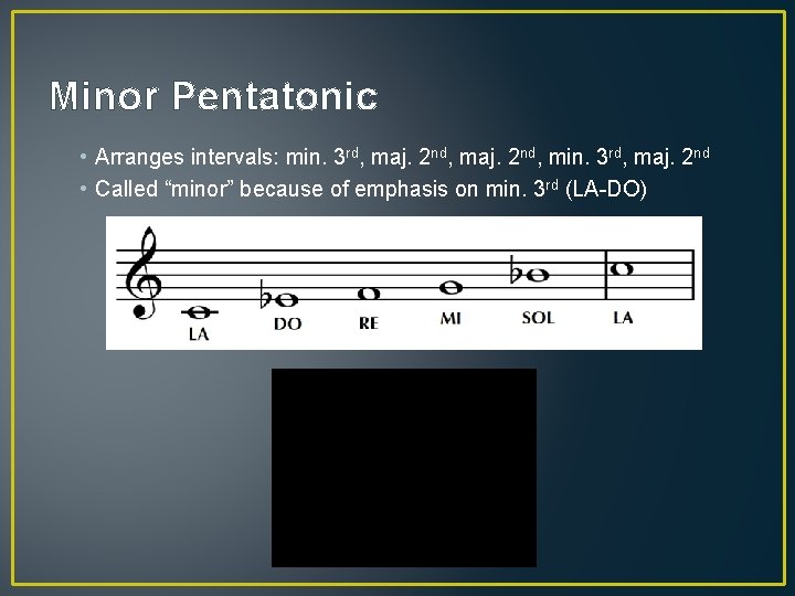 Minor Pentatonic • Arranges intervals: min. 3 rd, maj. 2 nd, min. 3 rd,