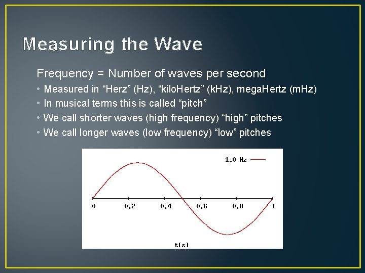 Measuring the Wave Frequency = Number of waves per second • • Measured in