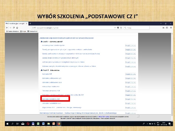 WYBÓR SZKOLENIA „PODSTAWOWE CZ I” 