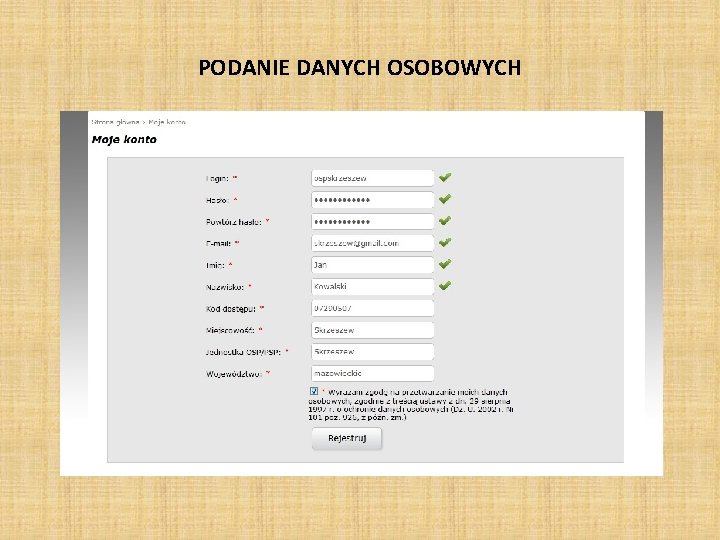 PODANIE DANYCH OSOBOWYCH 