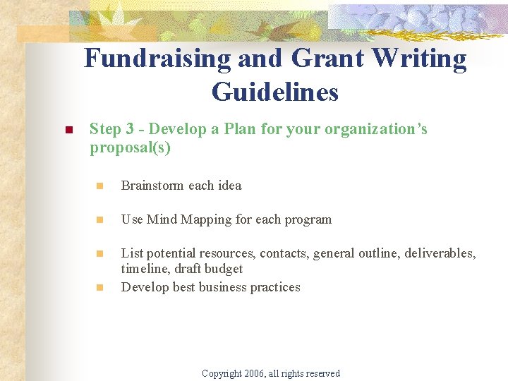 Fundraising and Grant Writing Guidelines n Step 3 - Develop a Plan for your