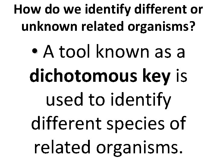 How do we identify different or unknown related organisms? • A tool known as
