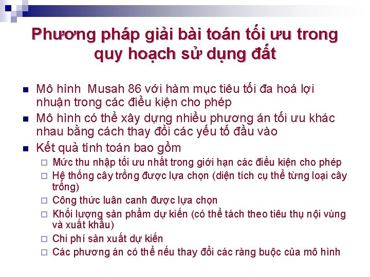 Phương pháp giải bài toán tối ưu trong quy hoạch sử dụng đất n