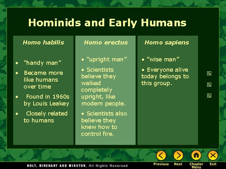 Hominids and Early Humans Homo habilis • “handy man” • Became more like humans Hominids and Early Humans Homo habilis • “handy man” • Became more like humans