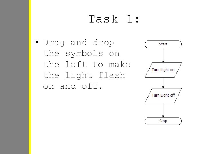 Task 1: • Drag and drop the symbols on the left to make the Task 1: • Drag and drop the symbols on the left to make the