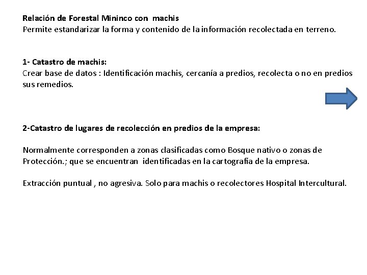 Relación de Forestal Mininco con machis Permite estandarizar la forma y contenido de la