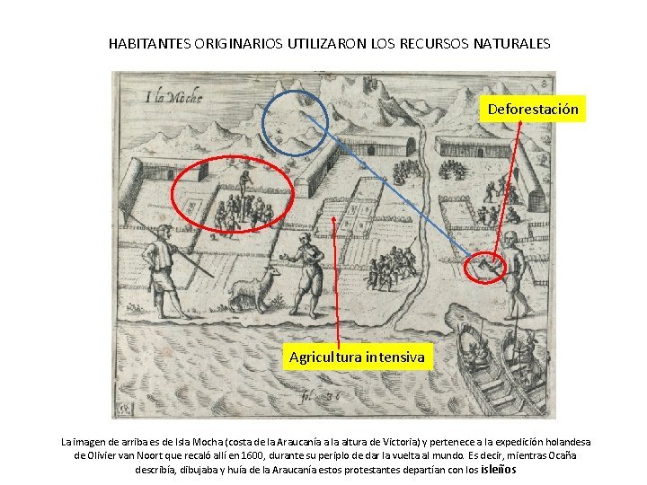 HABITANTES ORIGINARIOS UTILIZARON LOS RECURSOS NATURALES Deforestación Agricultura intensiva La imagen de arriba es