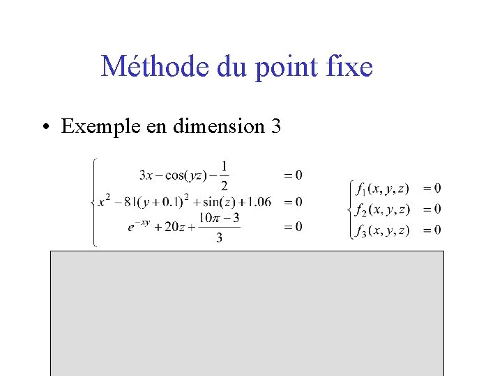 Méthode du point fixe • Exemple en dimension 3 