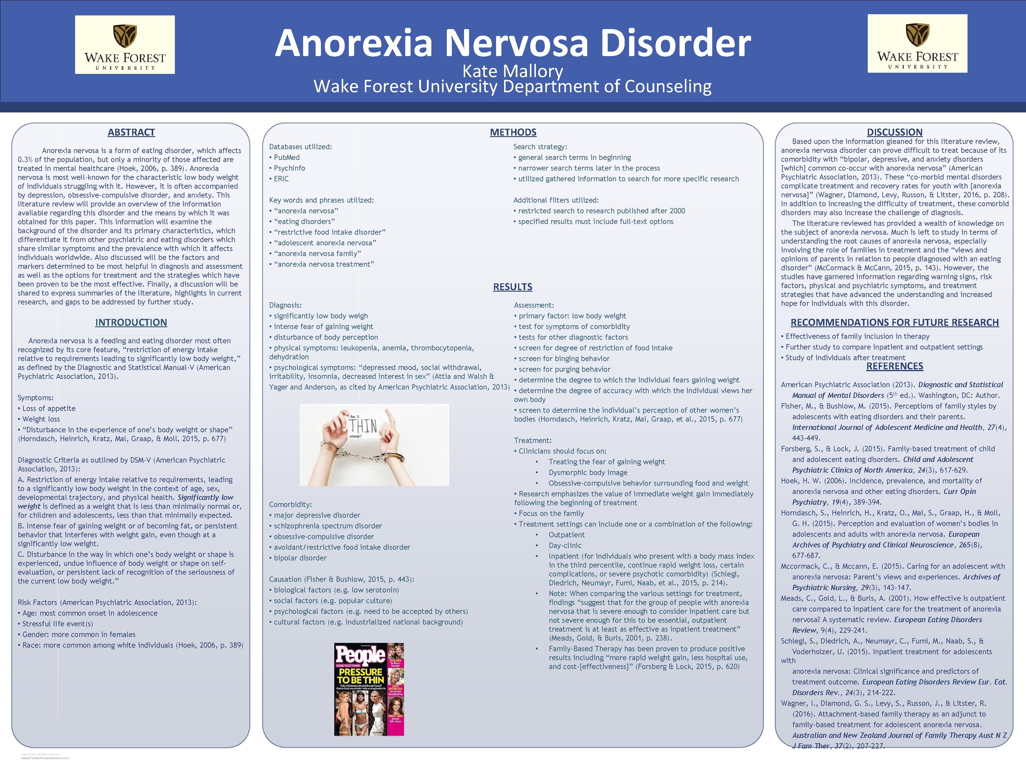 Anorexia Nervosa Disorder Kate Mallory Wake Forest University Department of Counseling ABSTRACT Anorexia nervosa