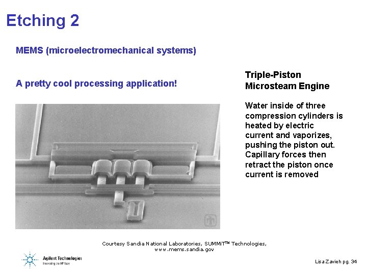 Etching 2 MEMS (microelectromechanical systems) A pretty cool processing application! Triple-Piston Microsteam Engine Water
