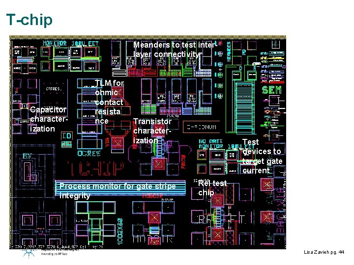 T-chip Meanders to test interlayer connectivity Capacitor characterization TLM for ohmic contact resista nce
