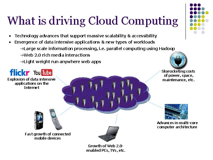 What is driving Cloud Computing • Technology advances that support massive scalability & accessibility What is driving Cloud Computing • Technology advances that support massive scalability & accessibility